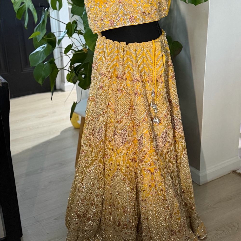 Embroidered Yellow Women's Bollywood Bridal wear